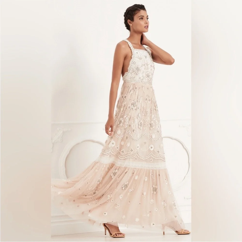 NWT Needle and Thread Pink Petal cluster bib gown xs 🦋 - Picture 3 of 16